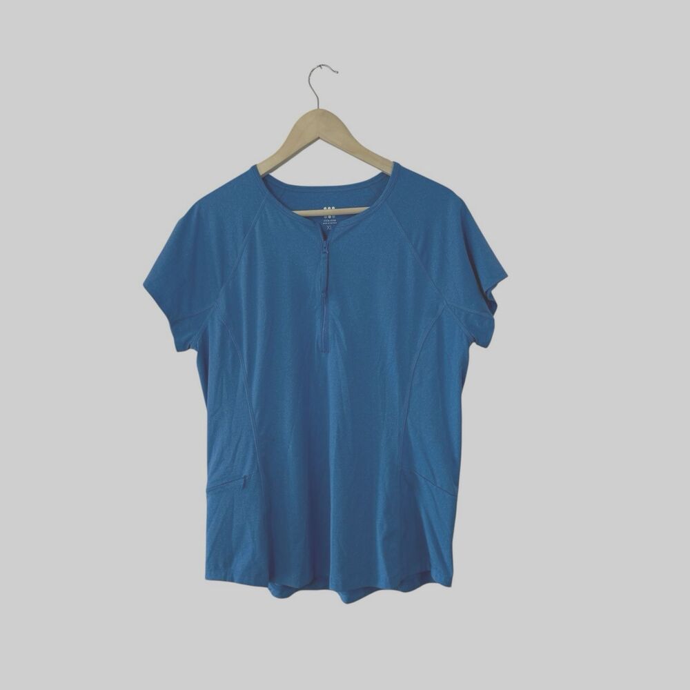 Title Nine X-Large Sunbuster 2.0 Short Sleeve Sun Shirt Blue UPF 50 Womens READ